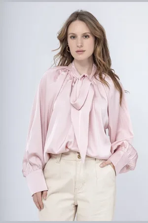 Merkloos Blouse, satijnlook, , met strik, maat M/L
