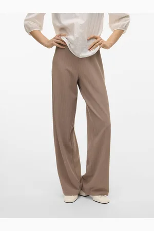 VERO MODA Broek Vmberlin My Mw Wide Print Pant Noos 10322357 Silver Mink/oatmeal Pinstr Dames
