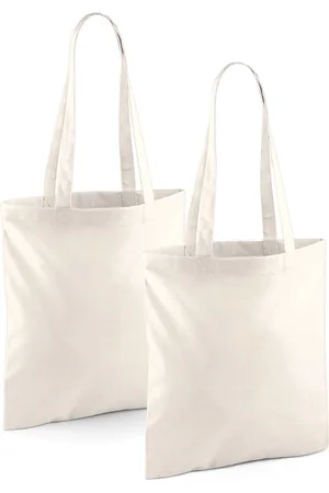 Merkloos Draagtasje met hengsels - 2x - - 42 x 38 cm - katoen - 10 liter - boodschappen - gymtas - voor kinderen en volwassenen