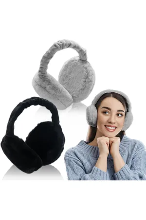 Merkloos Opvouwbare warme oorbeschermers outdoor - verstelbare pluche winter oorbeschermers - zwart + grijs .