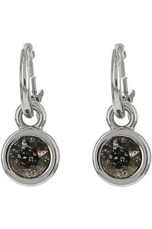 Biba Hang Oorbellen met Swarovski Steentje Black Patina