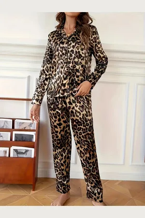 Merkloos Pyjama set dames sexy luipaard satijn nachtmode