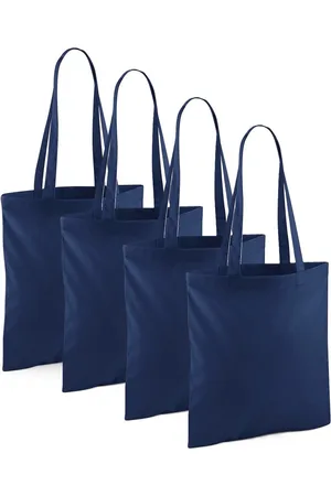 Merkloos Draagtasje met hengsels - 4x - donkerblauw - 42 x 38 cm - katoen - 10 liter - boodschappen - gymtas - voor kinderen en volwassenen
