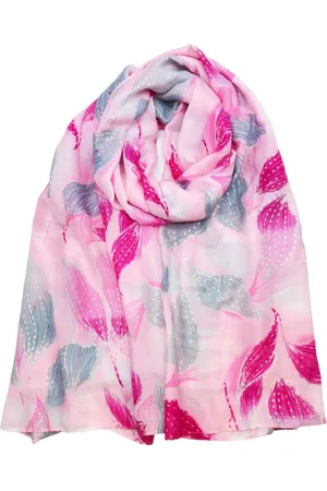 Merkloos Lange dames sjaal Nel fantasiemotief bladerenmotief roze wit grijs goud
