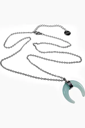 esde2 45cm tot 50cm Ketting met Hanger Dames - Gepolijst RVS - Ketting met Mintgroene Halve Maan Hanger