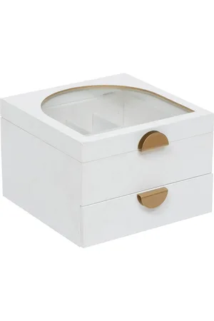 ATMOSPHERA Sieradenkistje Bombay - 20 x 20 x 13 cm - Ivoor wit - Juwelenkistje met deksel - met spiegel en lade
