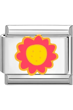 quiges Schakel - Bedel - 9mm - charms - Roze Bloem - Geschikt voor - Nomination- armband - Schakelarmband - italy bedels armband