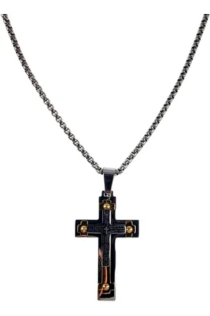 esde2 55cm x 2mm Jasseron-Ketting + 32mm x 19mm Kruishanger Unisex - RVS Zilverkleur/Goudkleur - Bicolor Kruishanger met Ketting