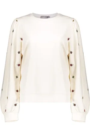 Geisha Trui Sweater Met Geborduurde Bloemenmotief 52080 21 Sand/green Combi Dames