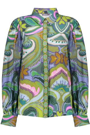 Geisha Blouse Blouse Grafische Print Met Tape 53227 20 Green/purple Dames