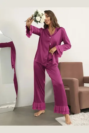 Merkloos Pyjama set dames satijn katoen sexy nachtmode huispak rood katoen housewear