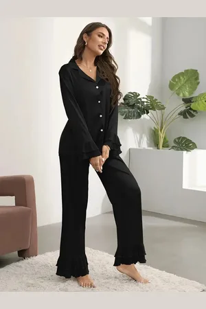 Merkloos Pyjama dames set satijn sexy nachtmode goedkoop loungewear huispak