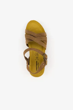 Hush Puppies Suede sandalen met sleehak taupe - - Echt leer