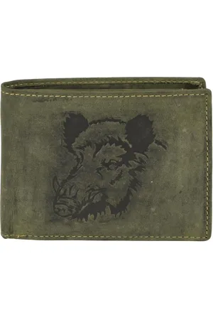 Greenburry Vintage Animal wallet - wild boar - men - olive