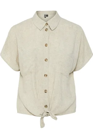 Pieces® Blouse Pcpia Ss Tie Shirt Wvn Noos 17154736 Birch/melange Dames