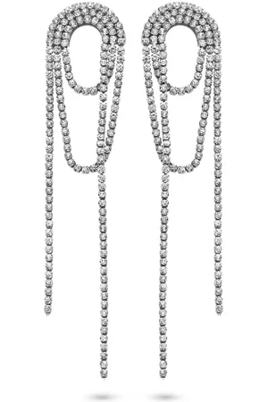CO88 Oorbellen Dames - Oorhangers Met Zirkonia Steentjes - Lus - 95x19mm - - Staal -Zilverkleurig - 8CE-70533