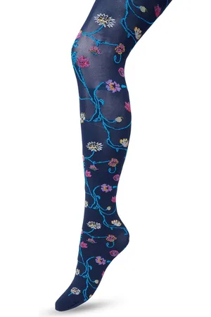 Bonnie Doon Bloemen Panty 80 Denier Donker Blauw Dames maat S/M - Bloemen Print - Gladde Naden - Maximaal Draagcomfort - Floral Tights - Chique Panty - Feestelijk - Gebloemd - Kleurrijk - Bloemenprint - Donkerblauw - - BP221906.111