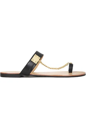 Kazar Black leather mules with decorative chain detailing