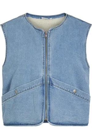 VILA Gilet Viassia Sl Short Denim Vest/c31 14103102 Light Blue Denim Dames