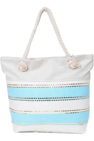 Merkloos Strandtas - / Wit gestreept - Ritssluiting - Dames tassen - 45x33x13cm