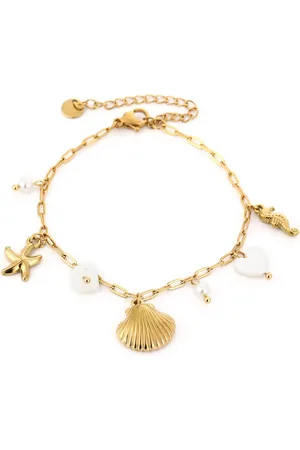 MICHELLE Bedel armband met schelpen - - 16 + 3 cm - Stainless Steel - Waterproof bracelet - Gouden armband - Dames armband - Armband met schelpen - Kerst cadeau - Valentijnscadeau - Cadeau voor haar - Moederdag - Armband met bedels