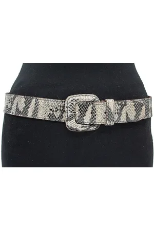 A-zone Dames riem slangen print creme/zwart - dames riem - 4 cm breed - - Echt Leer - Taille: 90cm - Totale lengte riem: 105cm