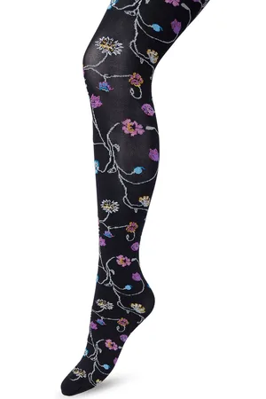 Bonnie Doon Bloemen Panty 80 Denier Zwart Dames maat S/M - Bloemen Print - Gladde Naden - Maximaal Draagcomfort - Floral Tights - Chique Panty - Feestelijk - Gebloemd - Kleurrijk - Bloemenprint - - BP221906.101