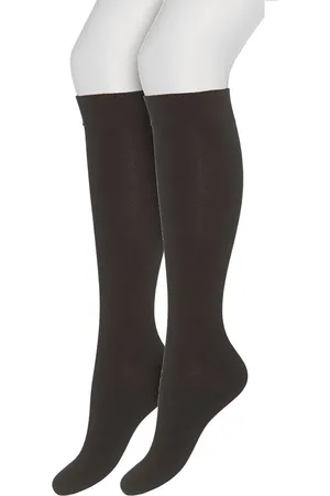 Bonnie Doon Dames Kniekousen Donker Bruin maat 39/42 - 2 paar - Knie Kousen - 2-pack - Multipack - Uitstekend draagcomfort - Cotton Knee High - Zakt niet af - Effen - OEKO-TEX - Donkerbruin - - OL834302.106