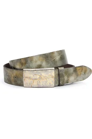 A-zone Dames riem groenachtig - dames riem - 4 cm breed - - Echt Leer - Taille: 95cm - Totale lengte riem: 110cm