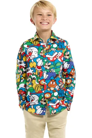 OppoSuits Lange Mouwen Overhemd Super Mario Teen Boys - Tiener Overhemd - Carnavalskleding - Casual Gaming Nintendo Shirt -