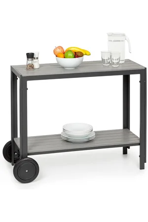 BLUMFELDT Menorca Roll serveertafel 2 wielen polywood aluminium teak