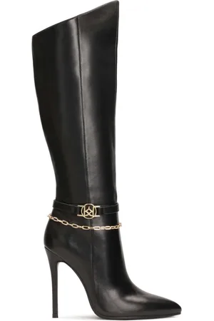 Kazar Black high stiletto boots with decorative chain