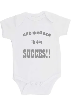 Merkloos 100% katoenen Romper "Hier ben ik dan SUCCES!!" Unisex Katoen Wit/grijs