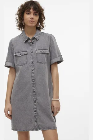 VERO MODA Jurk Vmjennie Ss Short Denim Dress Mix N 10309665 Medium Grey Denim Dames