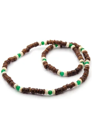 No Evil Herenketting kralenketting met donker bruine kokoskralen en groene natuursteen 45 cm