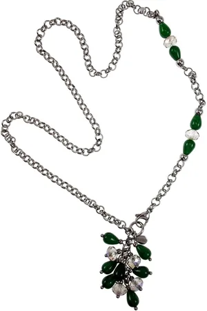 esde2 56cm Ketting met Hanger Dames - Gepolijst RVS - Groene Chalcedoonstenen en Oostenrijkse Kristalketting
