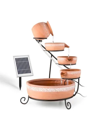 BLUMFELDT Empoli fontein voor buiten - Terracotta tuinfontein met 5 trappen - Werkt op zonne-energie - 200 l/h pomp - Inclusief ledverlichting