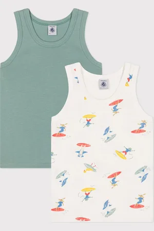 Petit Bateau Set van 2 katoenen onderhemdjes met surferprint Jongens Onderhemd - ;Wit;Multico