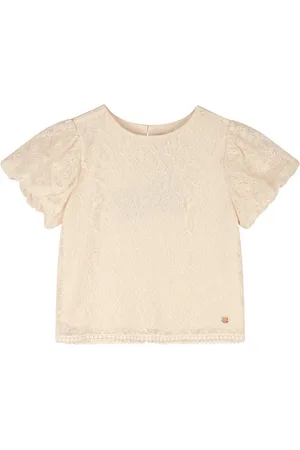 NoNo Zomer blouse meisjes Ivoor wit - geborduurd mesh - pofmouw - korte mouw - Tessy