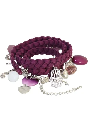 Behave Gevlochten wikkelarmband van imitatiesuede met hangers