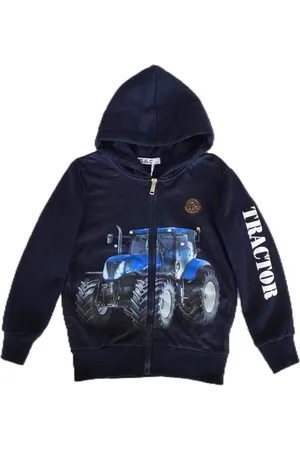 Merkloos Kinder vest tractor trekker kleur donkerblauw maat 122/128 New Holland hoodie sweatvest Zeer mooi