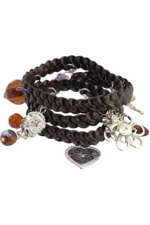 Behave Gevlochten wikkelarmband van imitatieleer met bedels
