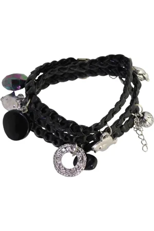 Behave Gevlochten wikkelarmband van imitatieleer met bedels