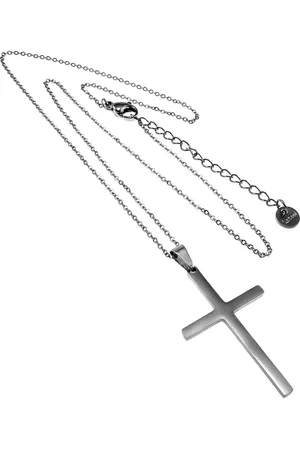 esde2 Ketting met Kruishanger Unisex - Gepolijst RVS - Kabelketting met Kruis Dames – Heren - 45cm tot 50cm