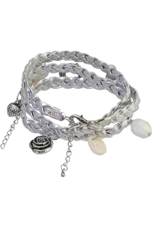 Behave Gevlochten wikkelarmband van imitatieleer met bedels