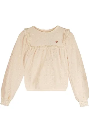 NoNo Zomer blouse meisjes wit - geborduurd mesh - lange mouw - Tirzy