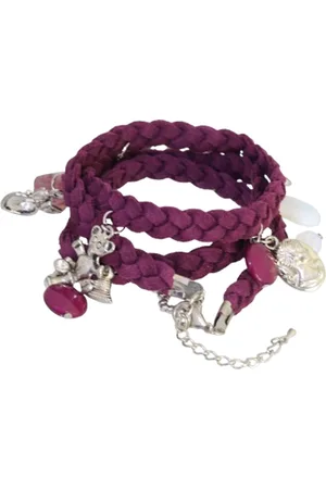 Behave Gevlochten wikkelarmband van imitatie suede en bedels