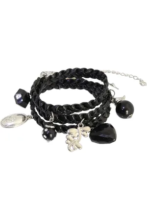 Behave Gevlochten wikkelarmband van imitatieleer met hangers