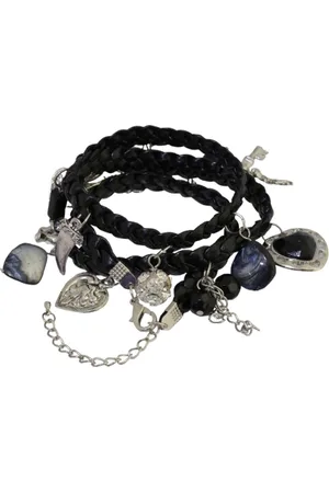 Behave Gevlochten wikkelarmband van imitatieleer met hangers