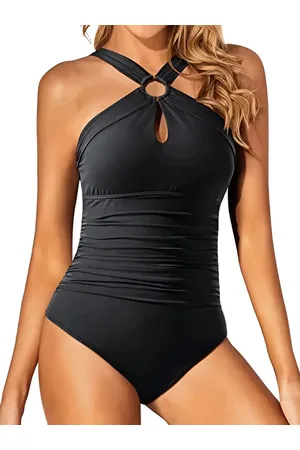 Merkloos Badpak dames- Effen Kleur Voor Dames Met Ringdetail- Zwemkleding Met Casual Strandstijl 295-